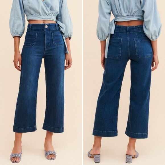 Pilcro Anthropologie Skipper Wide-Leg Jeans in Dark Denim Blue Size 28 - Picture 1 of 7